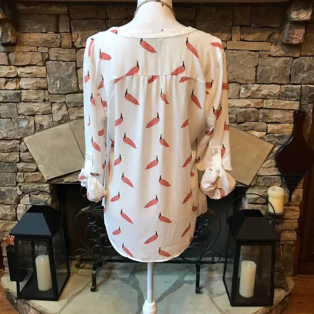 NWOT Loft Peacock Print Cream Blouse Medium - Picture 4 of 6